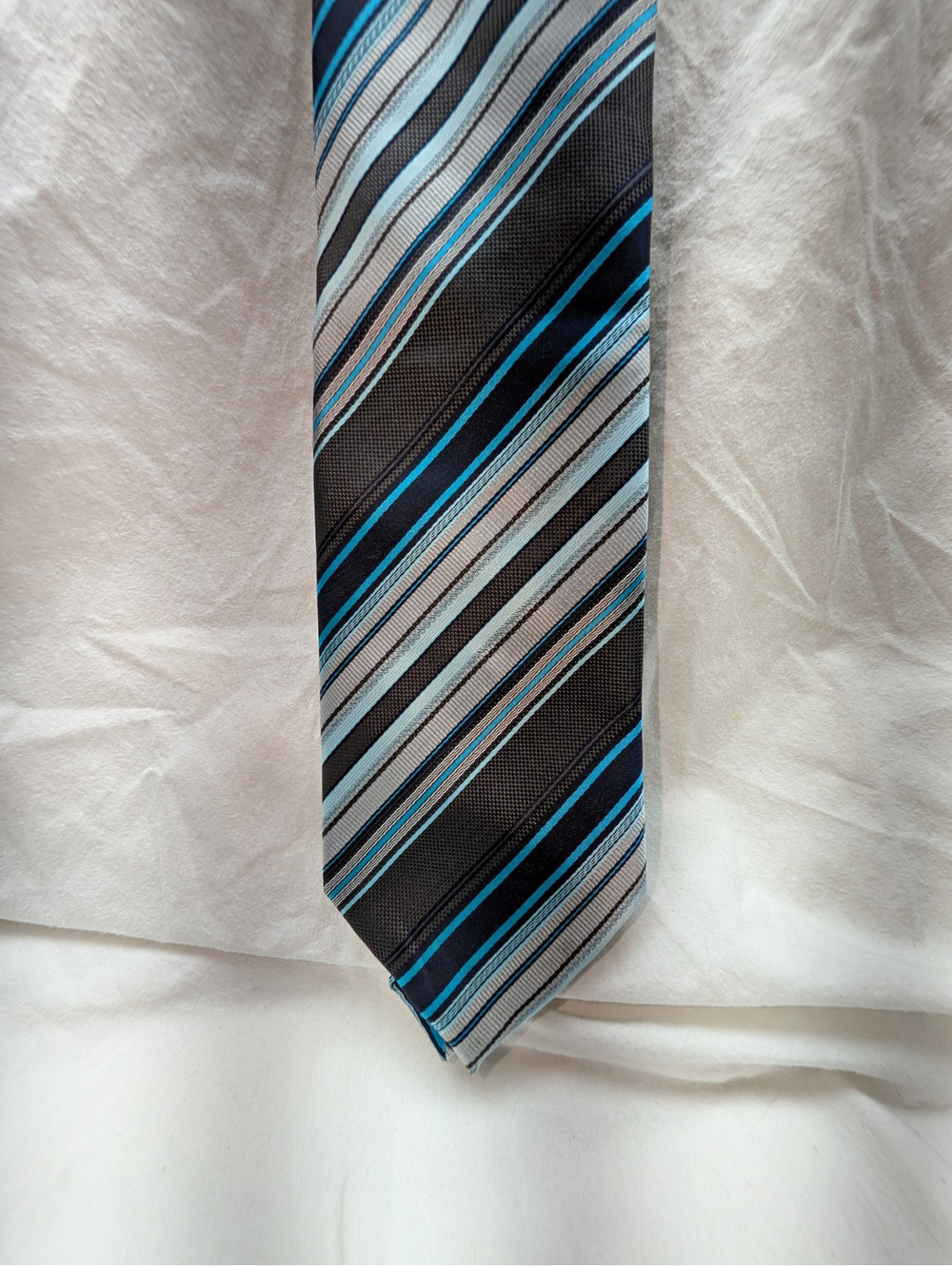 Valerio Garati Men's Gray Blue Black & White Diagonal Striped Necktie
